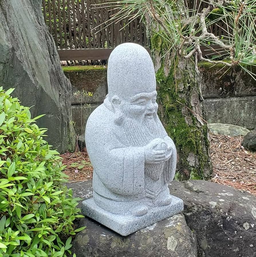Amazon.co.jp: 桃を持った寿老人【七福神】高さ約35cm 石置物